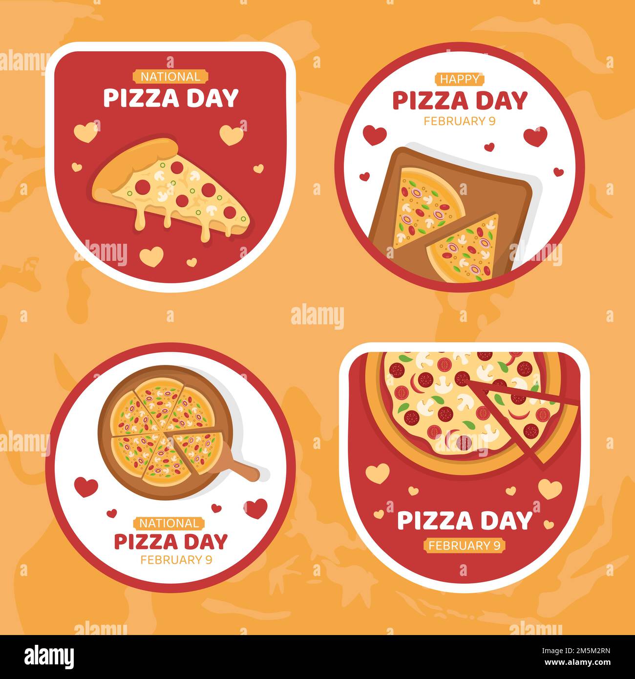 National Pizza Day Label Flat Cartoon Hand Drawn Templates Illustration Stock Vector Image & Art