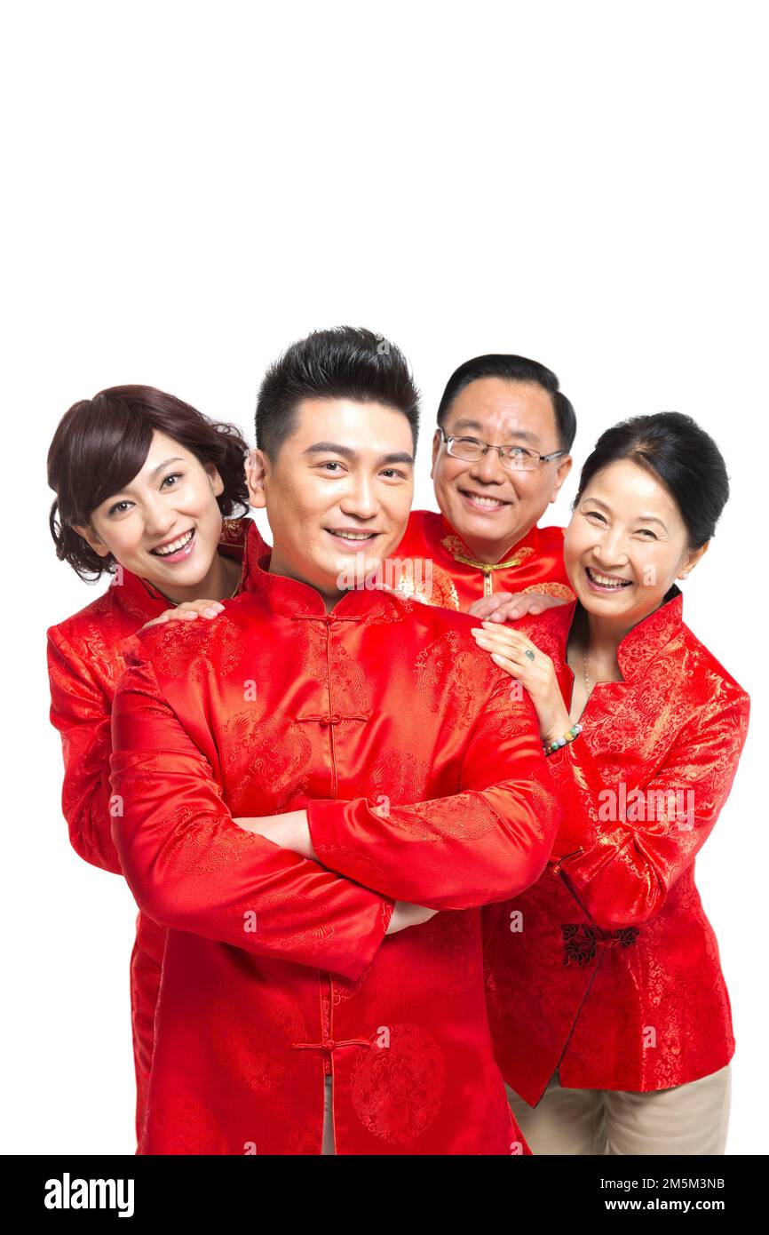 Happy Chinese New Year's outfit family Stock Photo