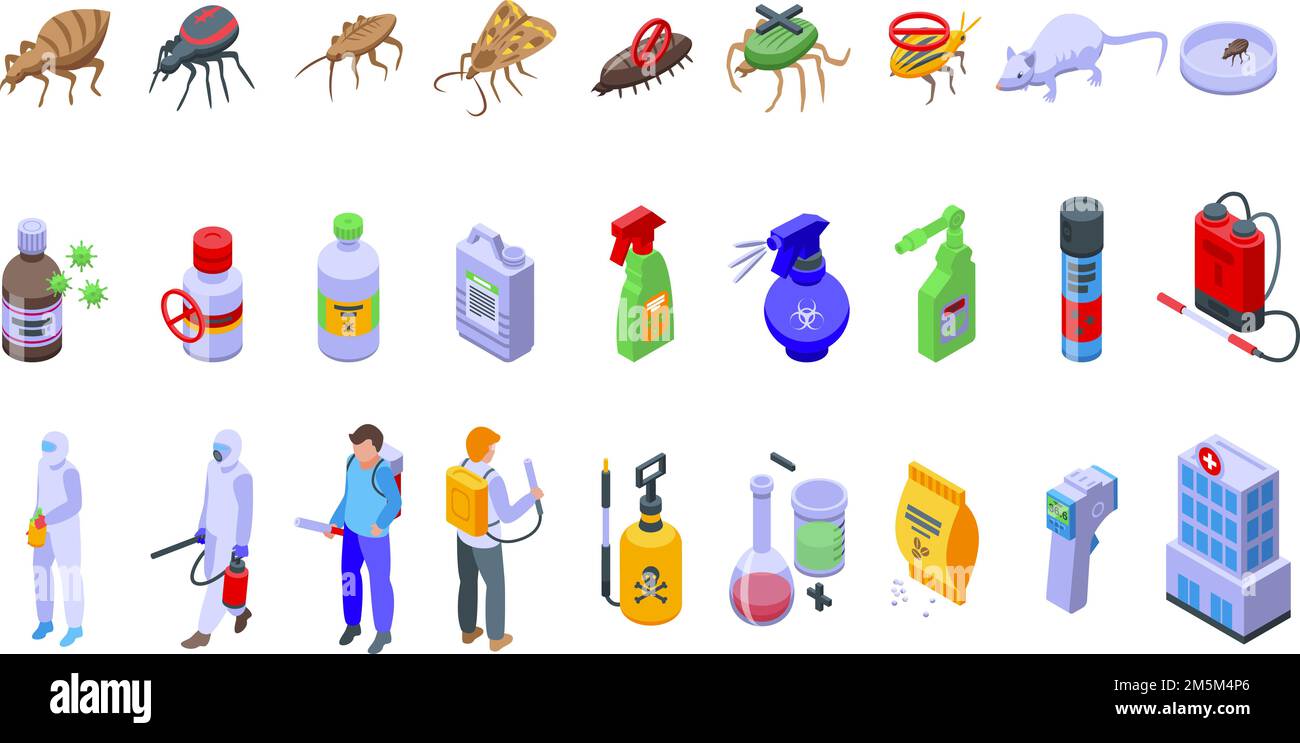 Chemical control icons set isometric vector. Quality test. Safety avoid Stock Vector