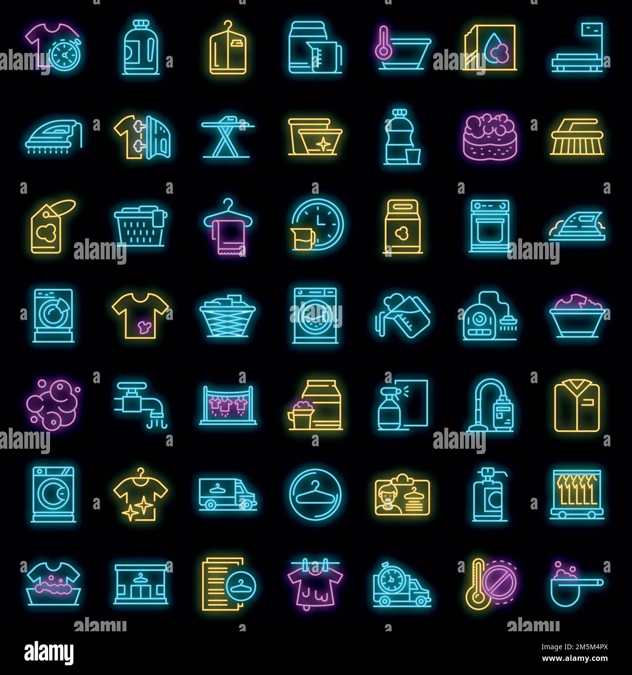 Dry cleaning icons set. Outline set of dry cleaning vector icons neon