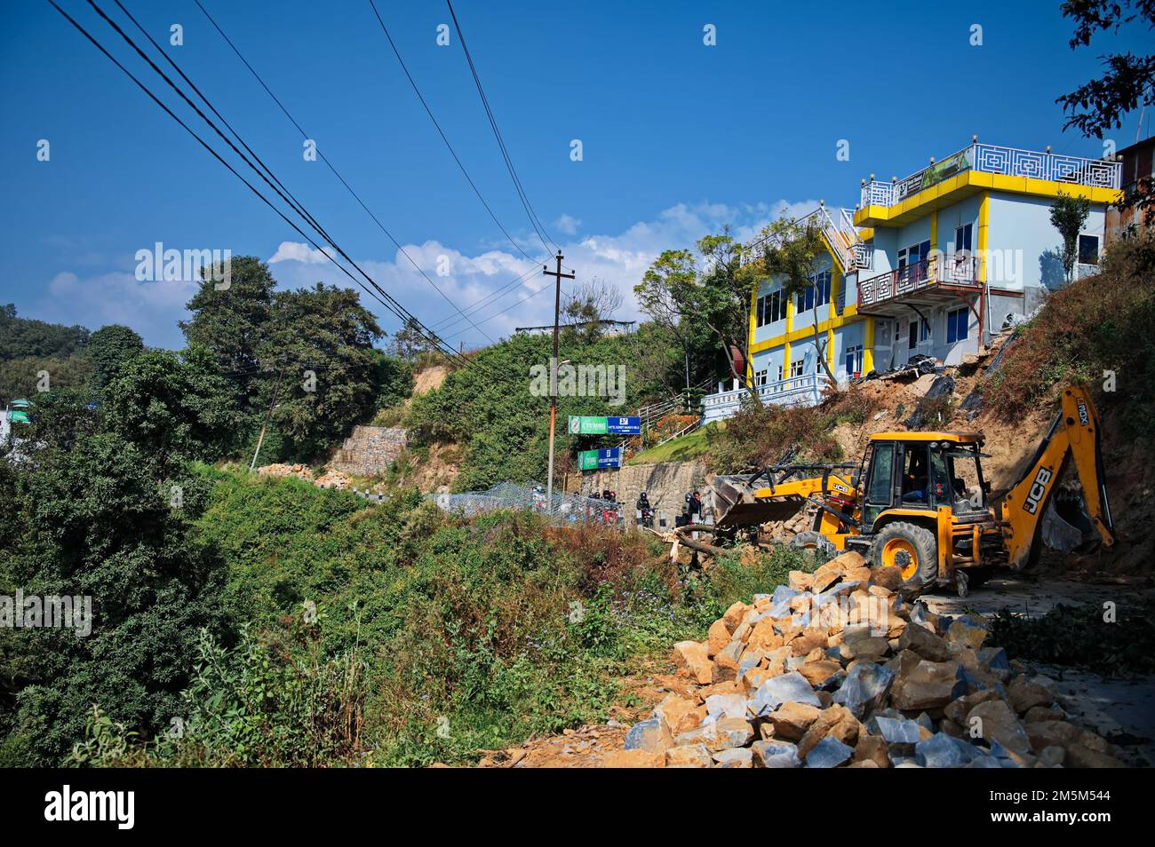 Landslide on the road near Kathmandu, Nepal Stock Photo