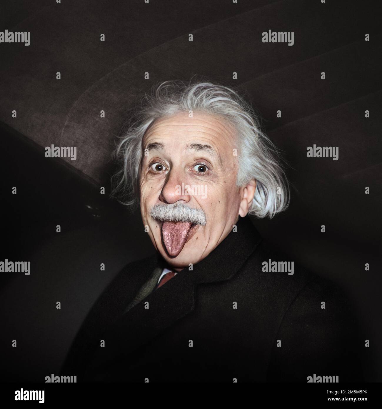 Albert Einstein sticking out his tongue Stock Photo