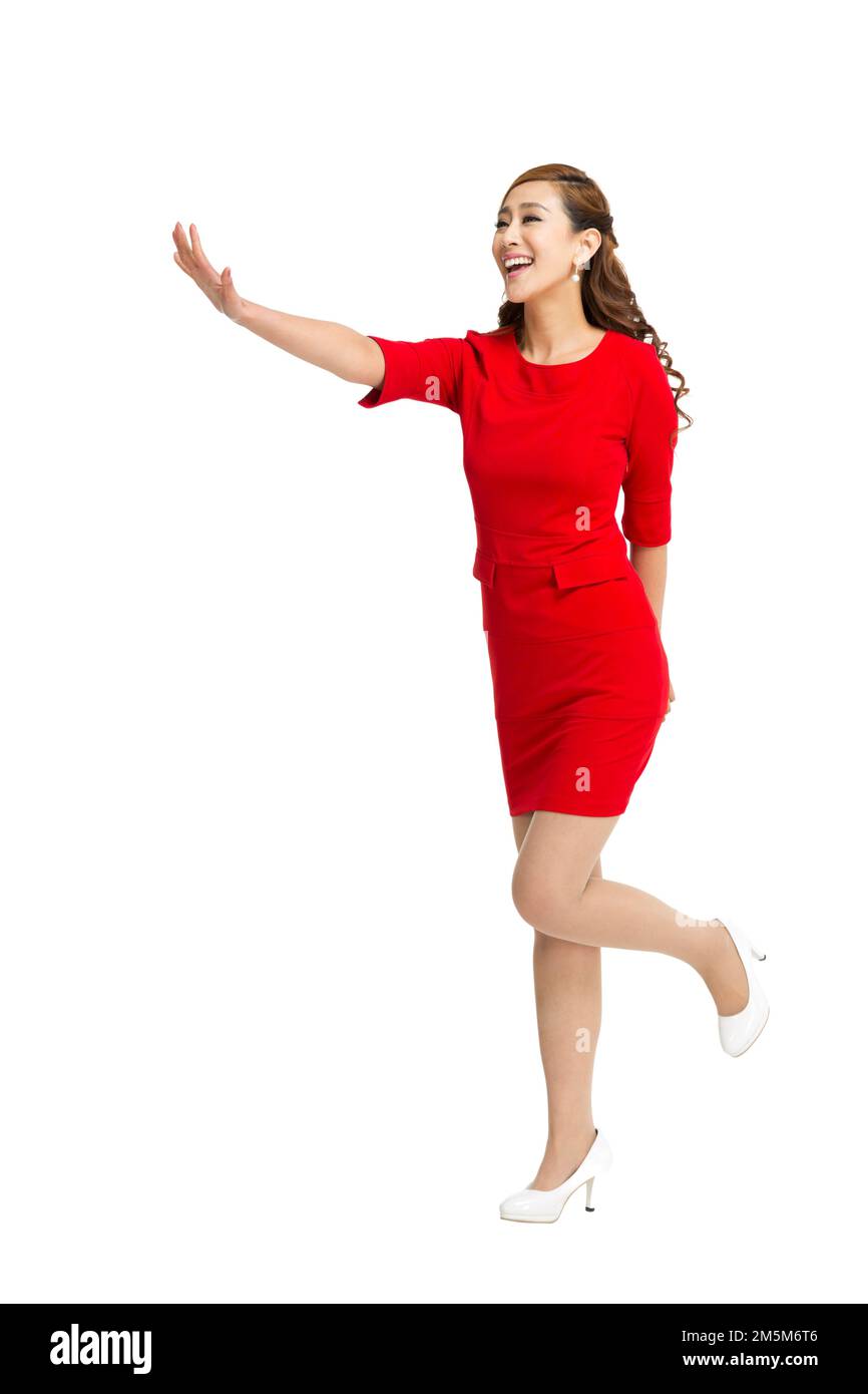 Tent to take young woman with a red skirt Stock Photo