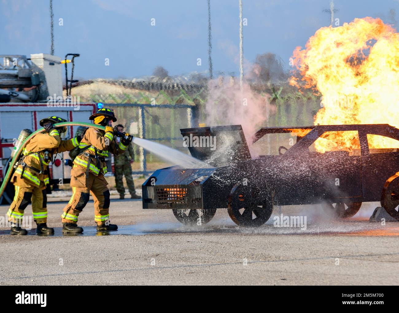 Firefighters assigned to the 31st Civil Engineer Squadron Fire