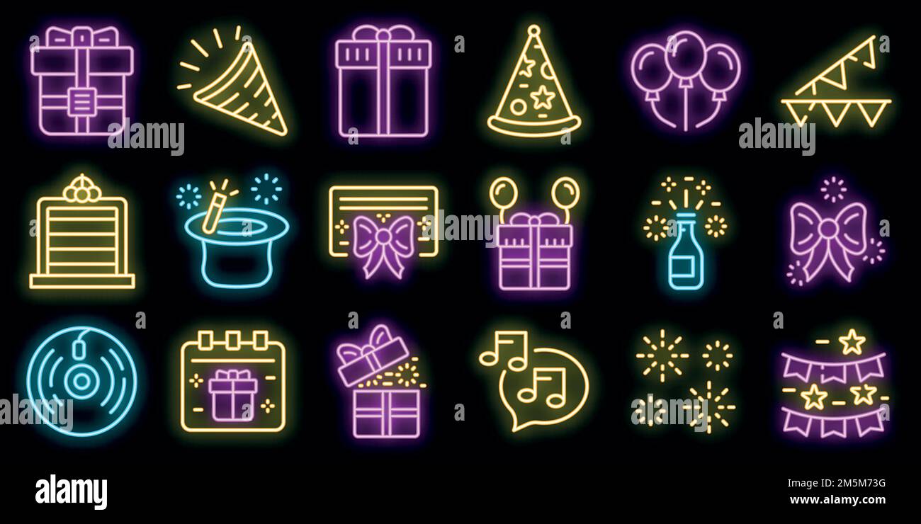 Surprise icons set. Outline set of surprise vector icons neon color on ...