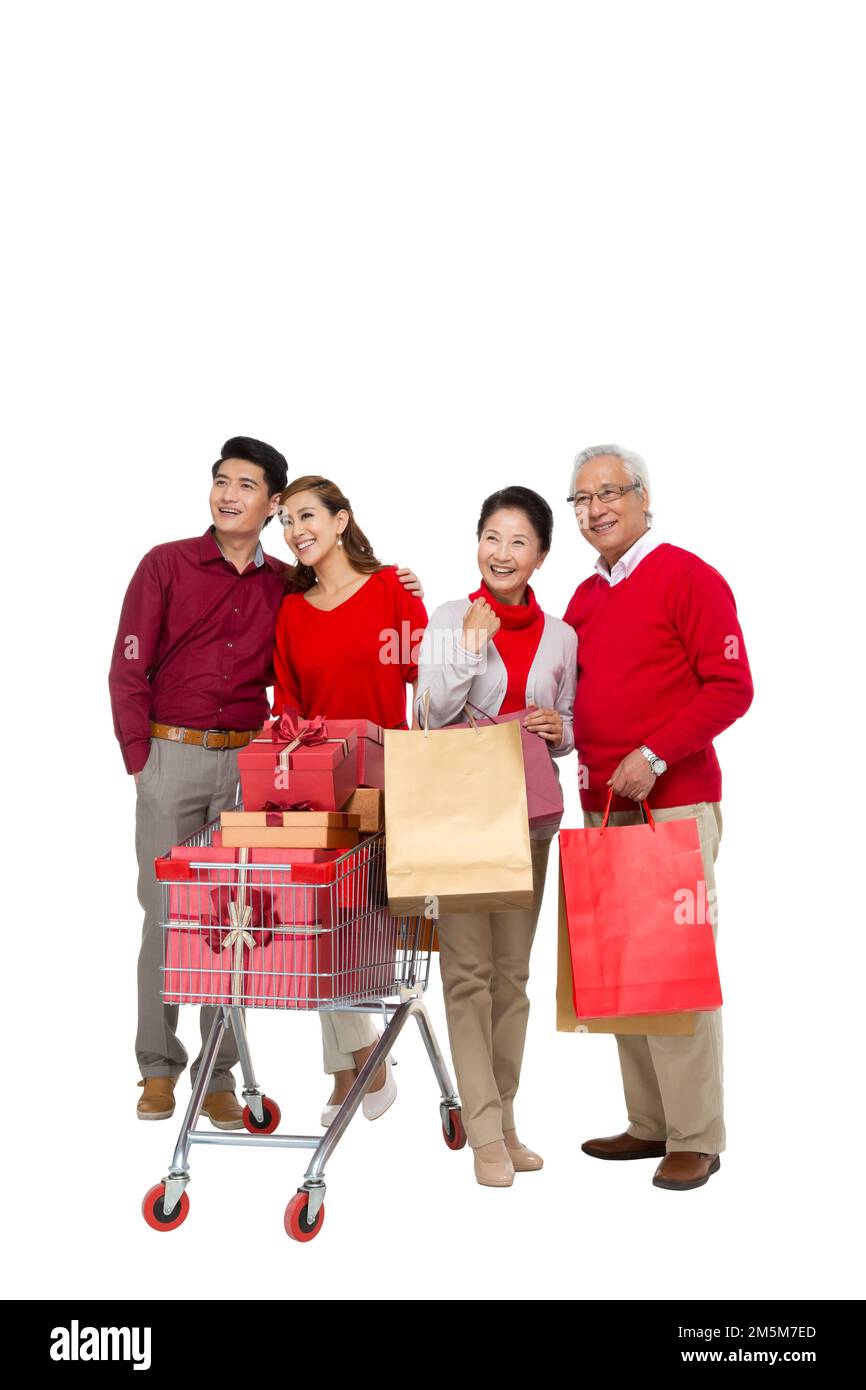 Tent festival family and shopping cart Stock Photo