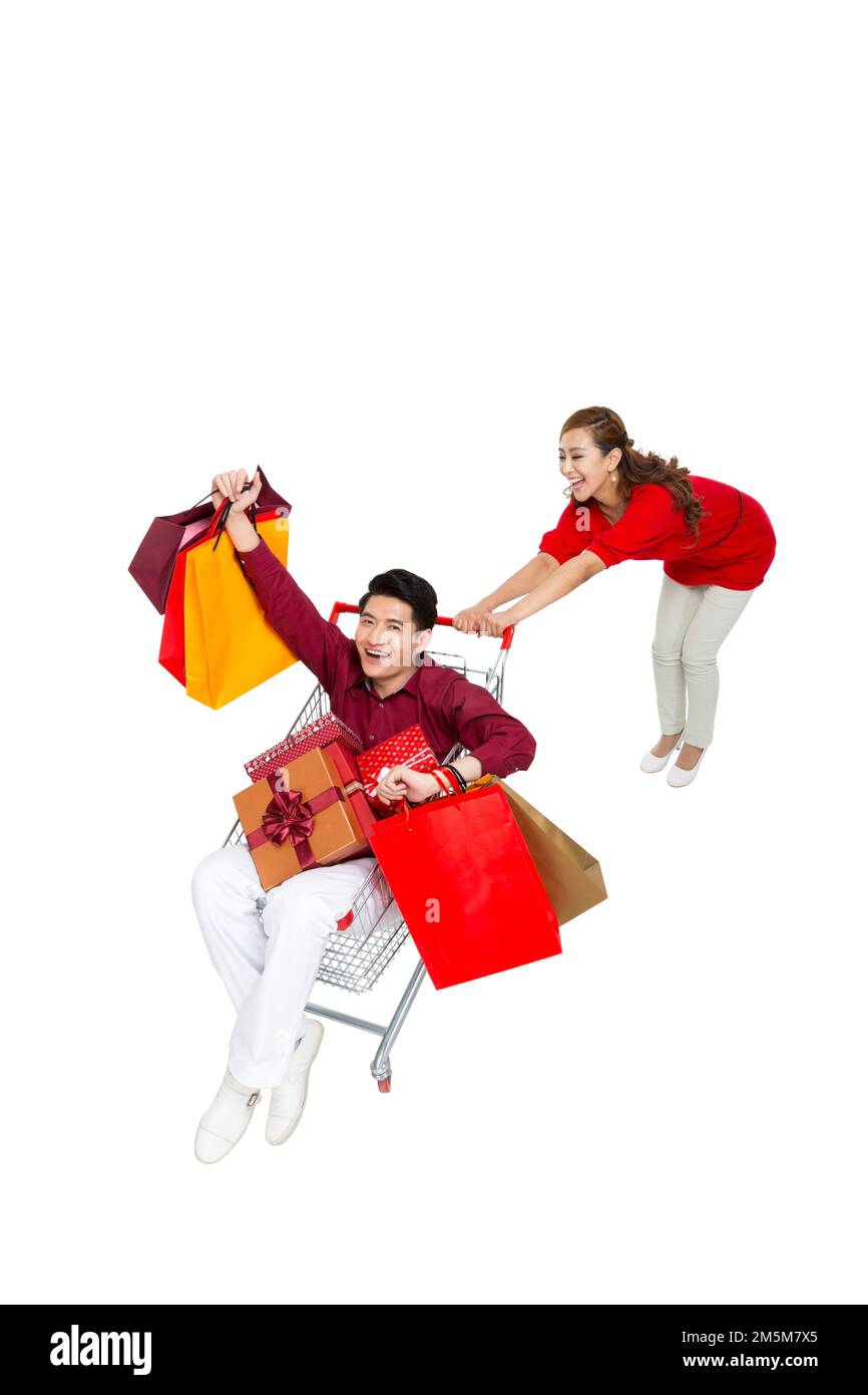 Take young lovers and shopping cart Stock Photo - Alamy