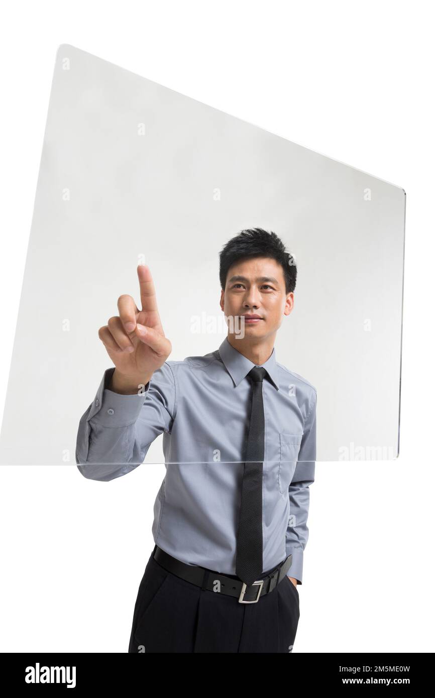 Take science and technology business men to use touch screen tent Stock ...
