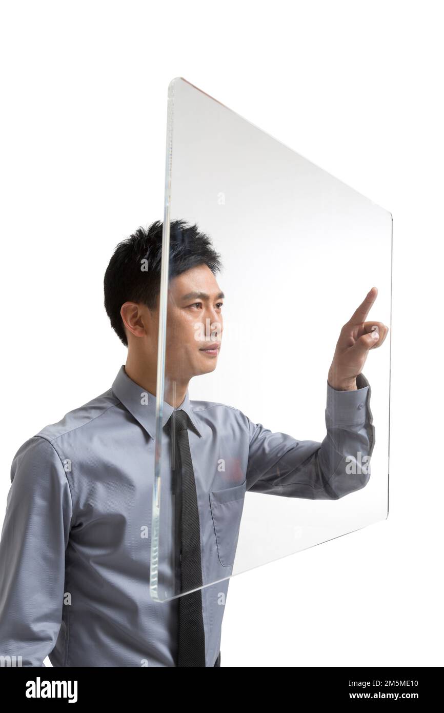 Take science and technology business men to use touch screen tent Stock ...