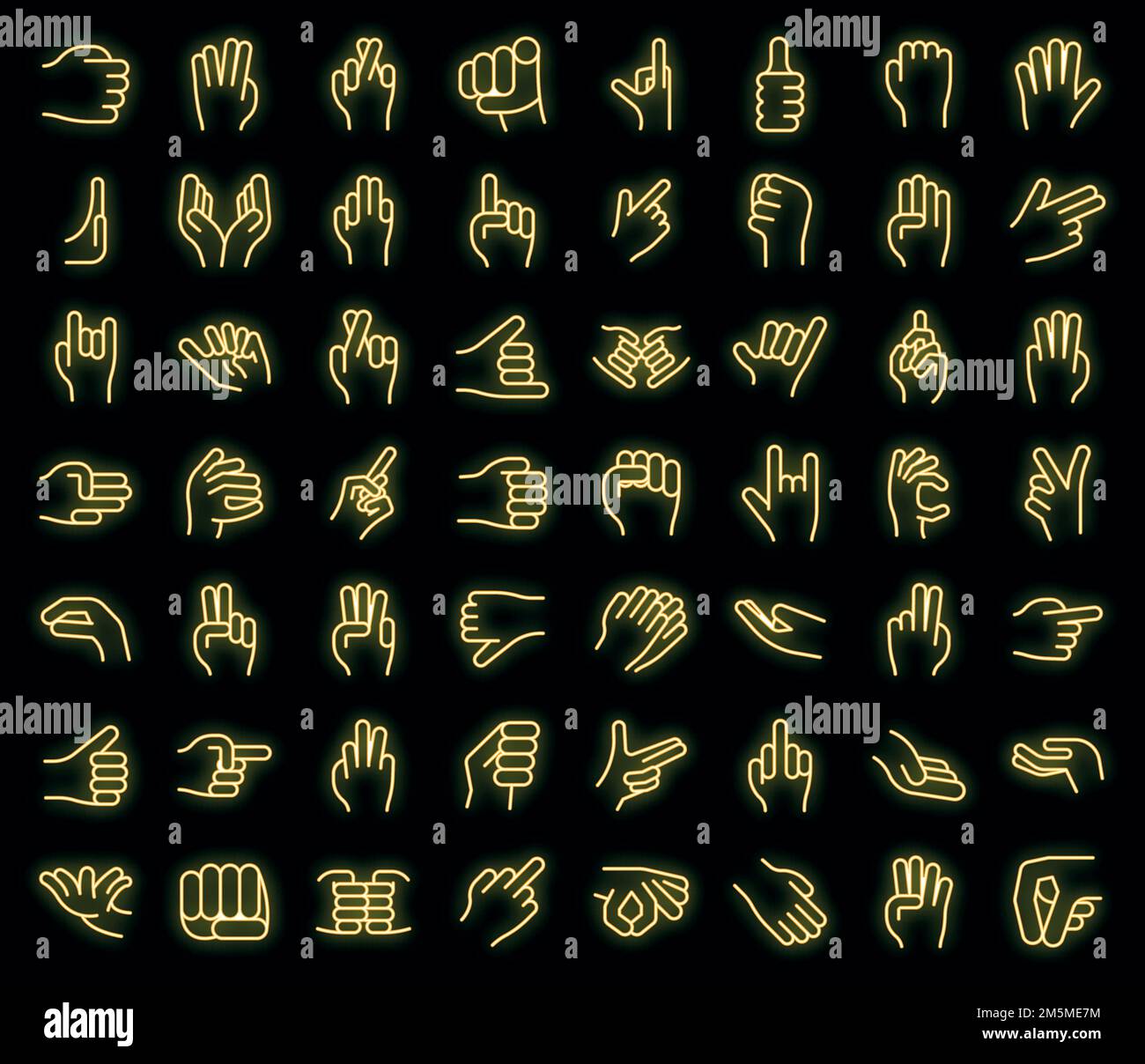 Hand Gestures Icons Set Outline Set Of Hand Gestures Vector Icons Neon Color On Black Stock 1337