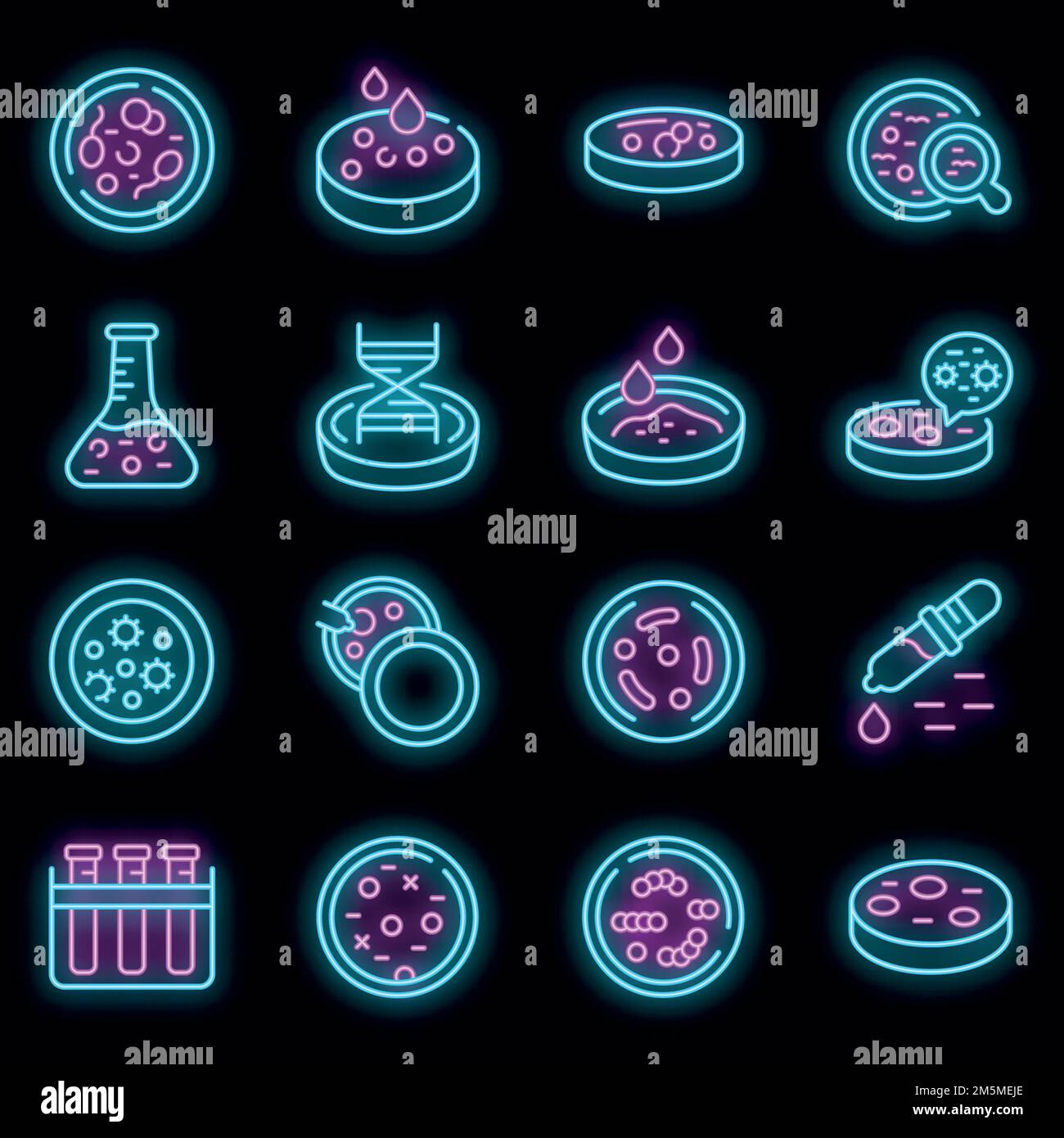 Petri dish icons set. Outline set of petri dish vector icons neon color