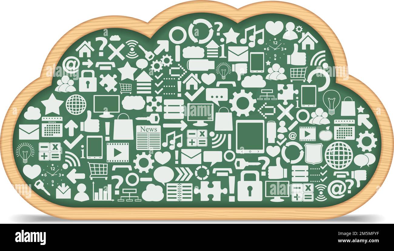 Blackboard cloud with different icons, cloud computing concept, vector eps10 illustration Stock Vector