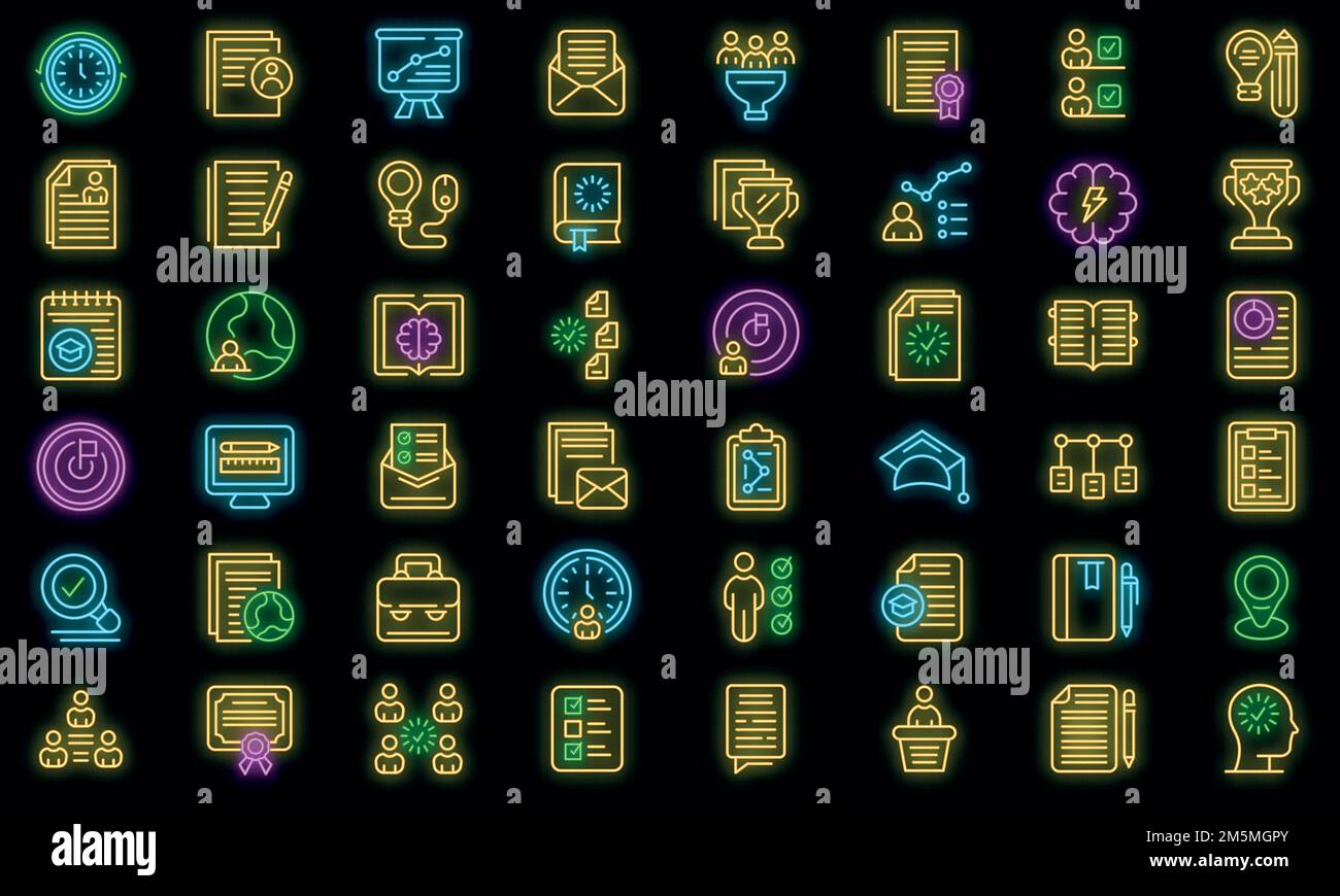 Education workflow icon. Outline education workflow vector icon neon color on black Stock Vector