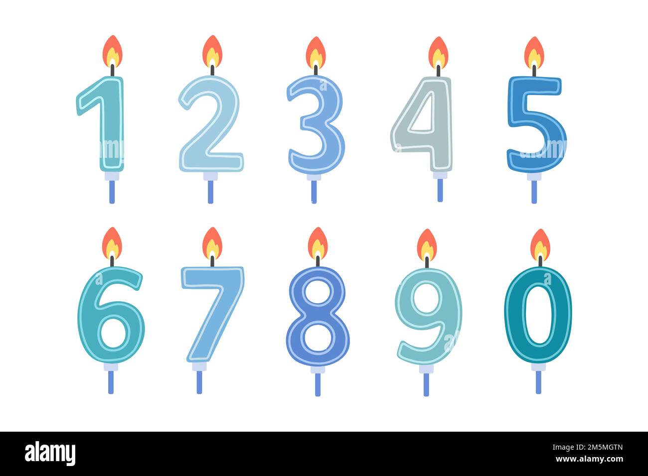 Set of Happy Birthday candle numbers. Blue color. Vector flat design Stock Vector Image & Art