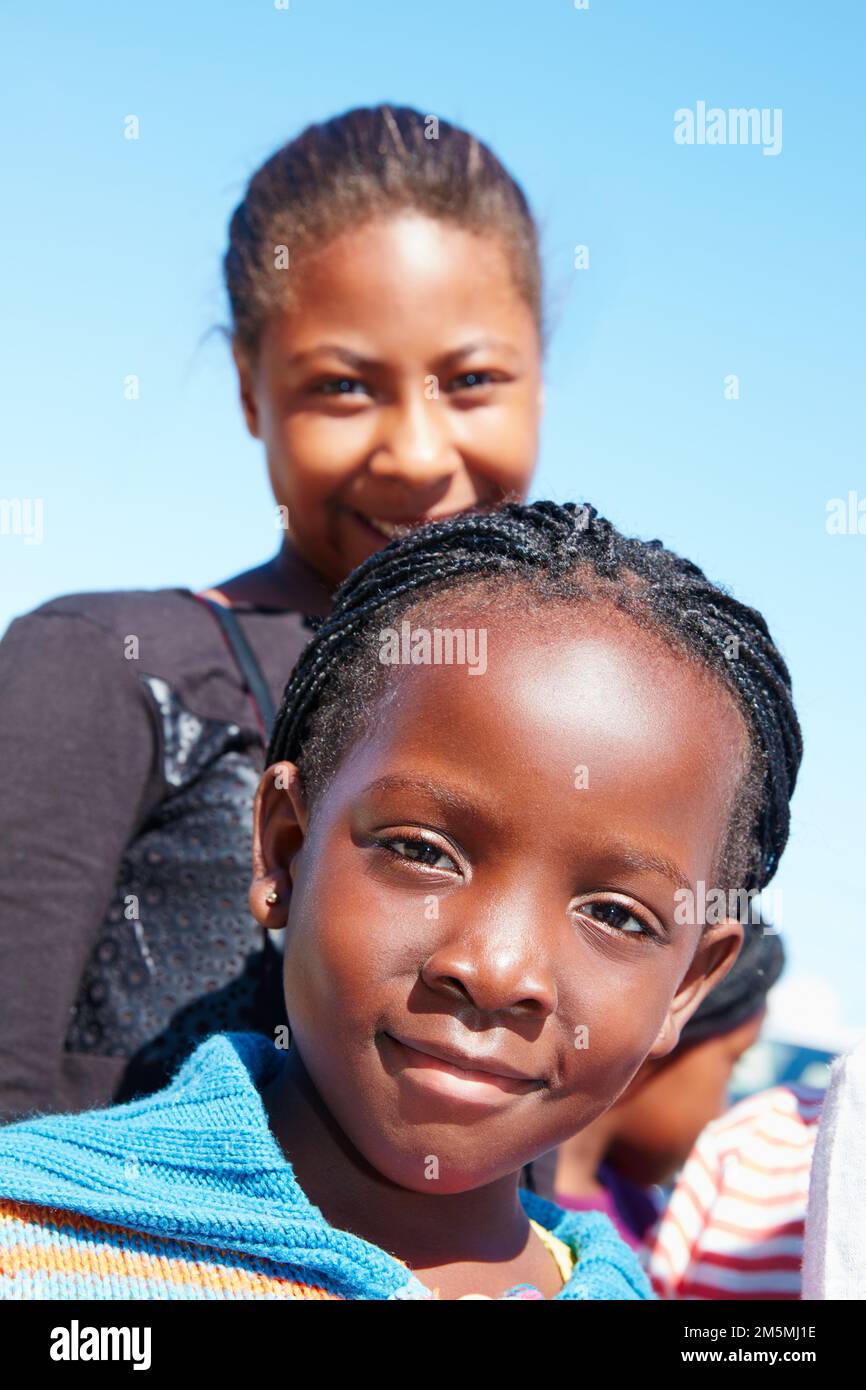 Were best friends. Cropped portrait of two young children at a community outreach event. Stock Photo