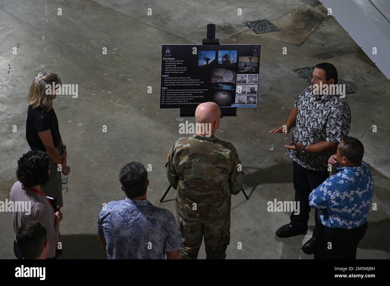 U.S. Space Force Gen. John W. “Jay” Raymond, Chief of Space Operations, receives a tour of Detachment 2, 21st Space Operations Squadron, which has the longest mission at Andersen Air Force Base, Guam, March 26, 2022. During his visit, Raymond met with U.S. Air Force Brig. Gen. Jeremy Sloane, commander of the 36th Wing, received a mission brief, toured the 21st Space Operations Squadron, Detachment 2, and shared lunch with the Airmen, 12 Guardians assigned here and their spouses. Stock Photo