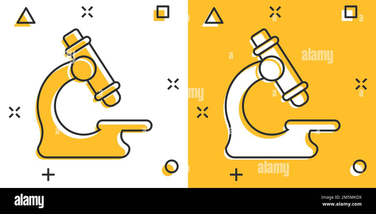 Microscope icon in comic style. Laboratory magnifier cartoon vector ...