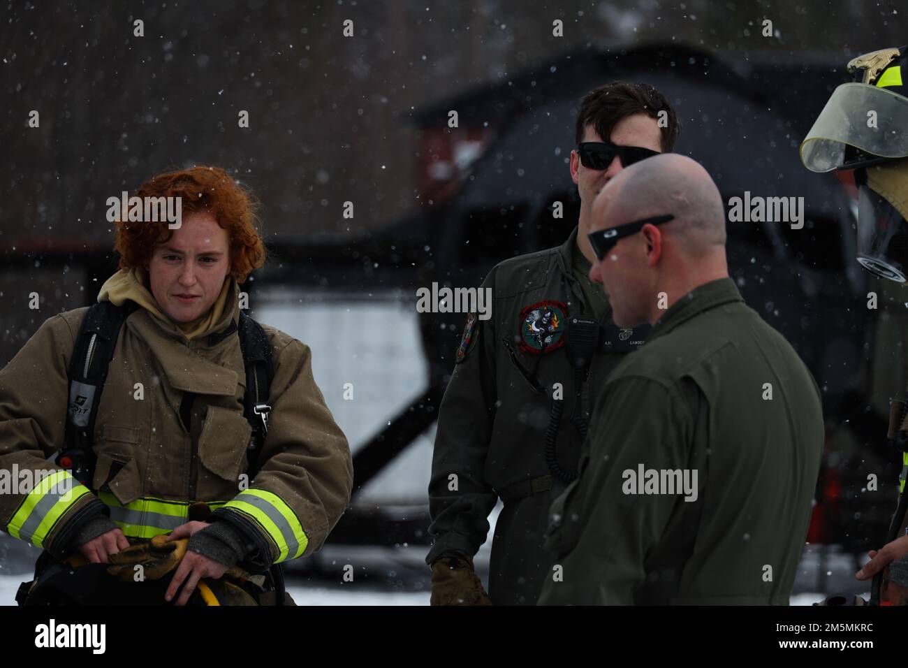 U.S. Marine Corps Gunnery Sgt. Shawn Litchfield briefs Marines after a live fire training event during Exercise Cold Response 2022, Bardufoss, Norway, March 26, 2022. Litchfield is an expeditionary firefighting and rescue specialist assigned to Marine Wing Support Squadron 272, 2nd Marine Aircraft Wing. Exercise Cold Response '22 is a biennial Norwegian national readiness and defense exercise that takes place across Norway, with participation from each of its military services, as well as from 26 additional North Atlantic Treaty Organization allied nations and regional partners. Stock Photo