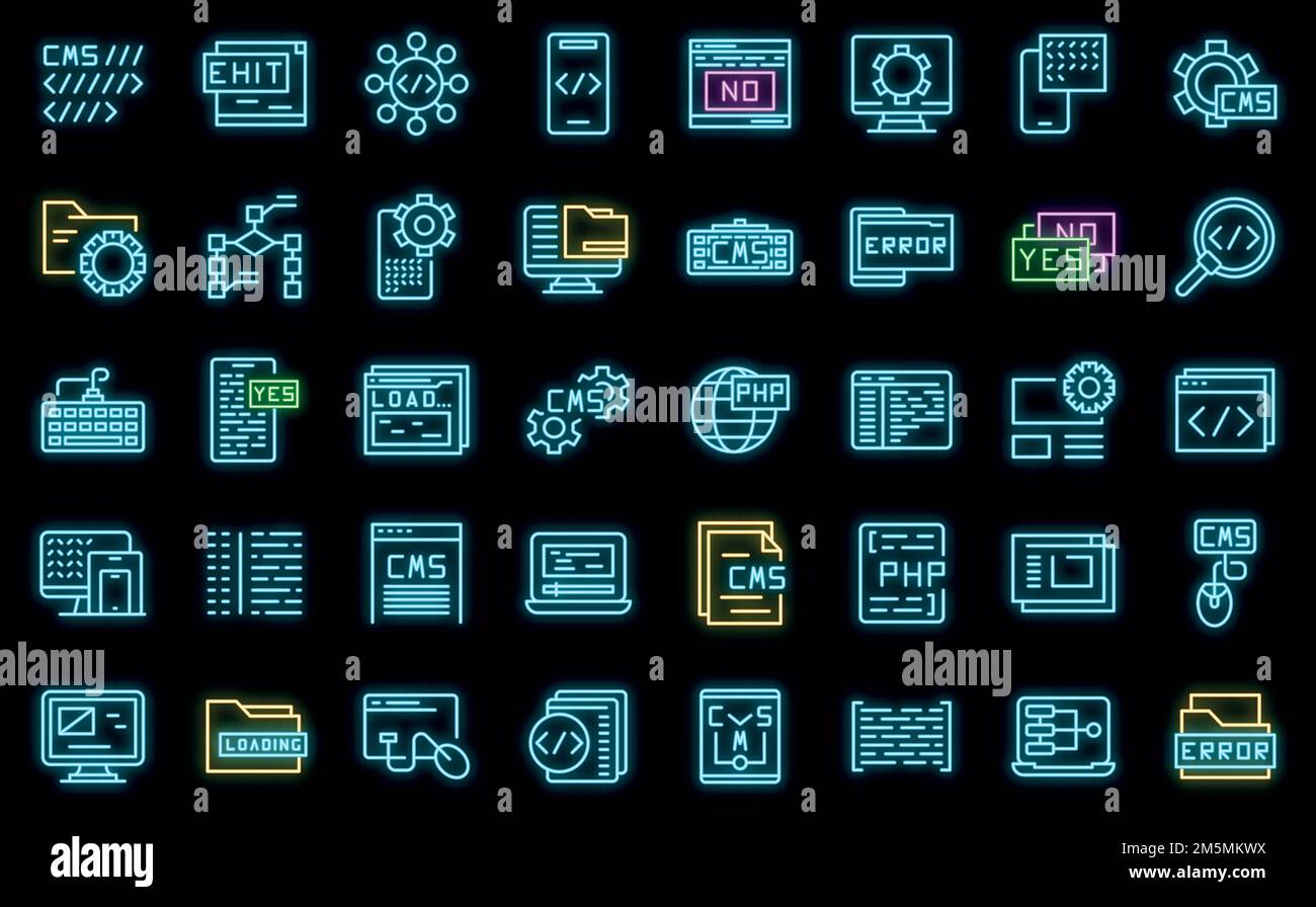 Cms development icons set outline vector. Data code. Design application Stock Vector