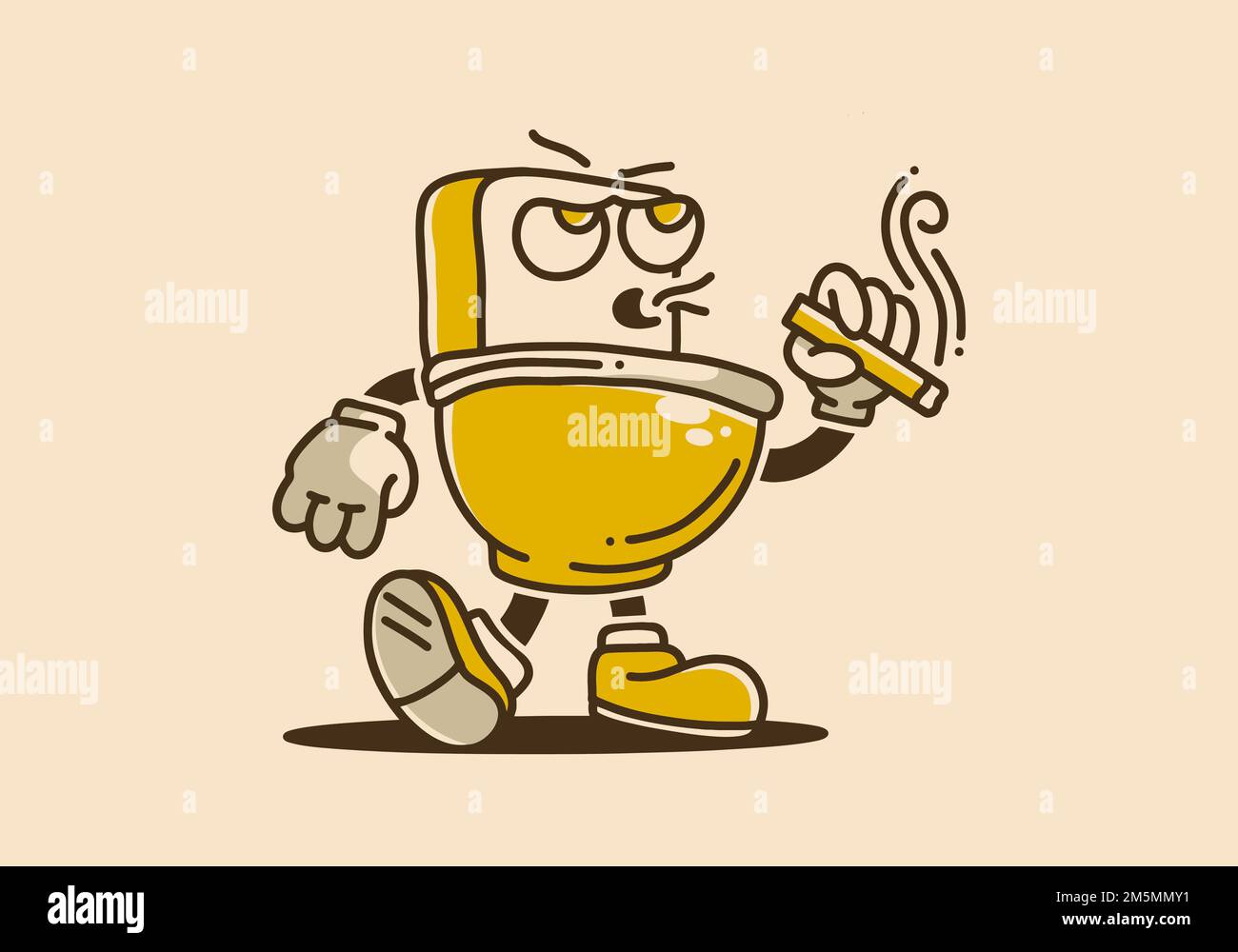 Illustration art design of toilet mascot holding a cigarette Stock
