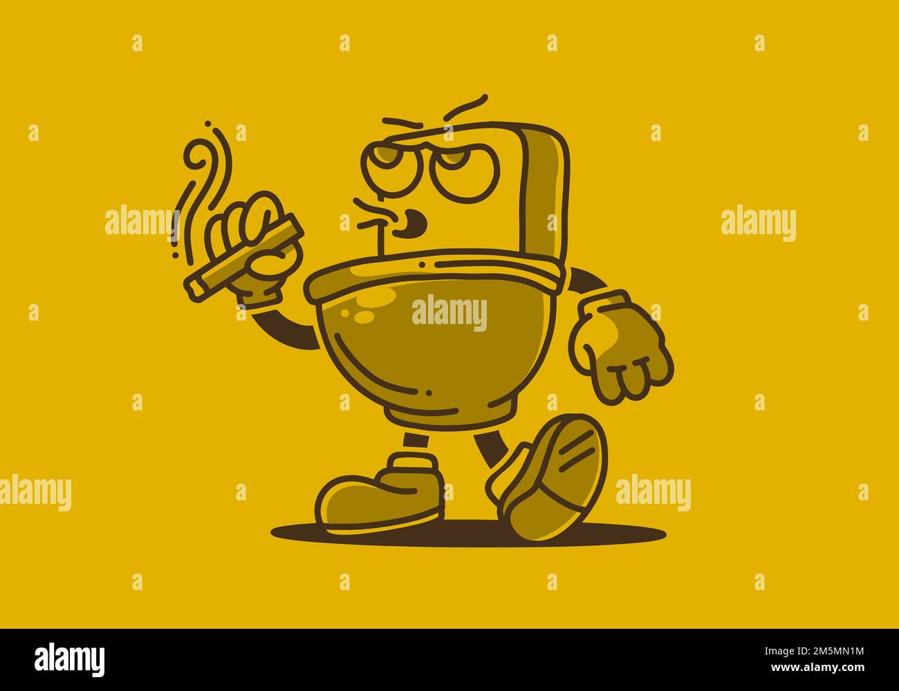 Illustration art design of toilet mascot holding a cigarette Stock