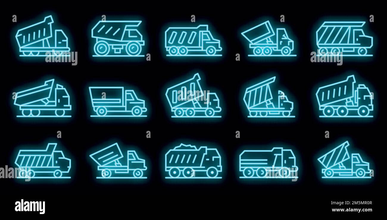 Tipper icons set. Outline set of tipper vector icons neon color on ...