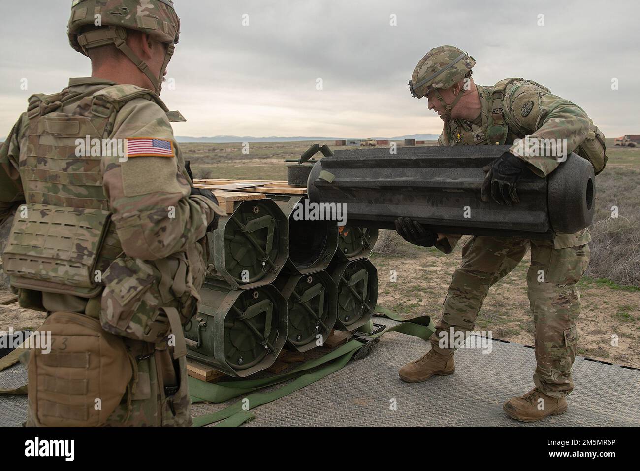 The first Javelin Missile is pulled from its container. In a historic