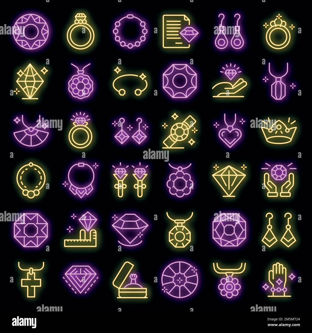 Jeweler icons set. Outline set of jeweler vector icons neon color on ...