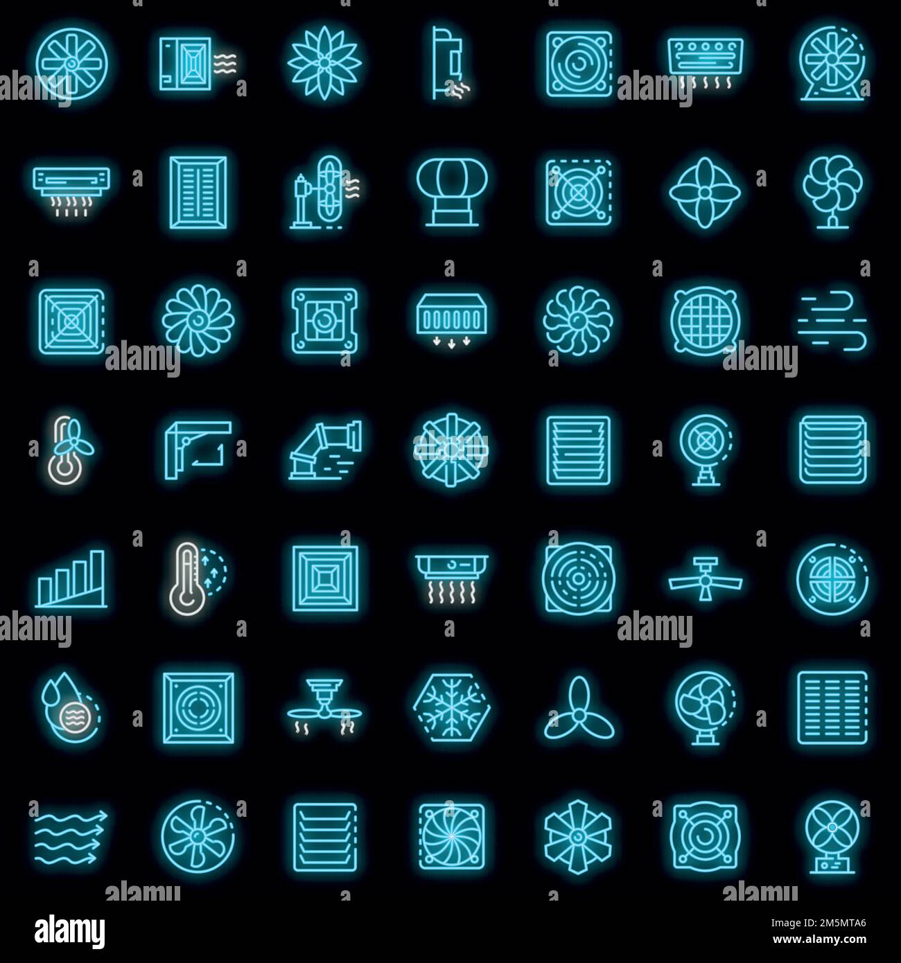 Ventilation icons set. Outline set of ventilation vector icons neon ...