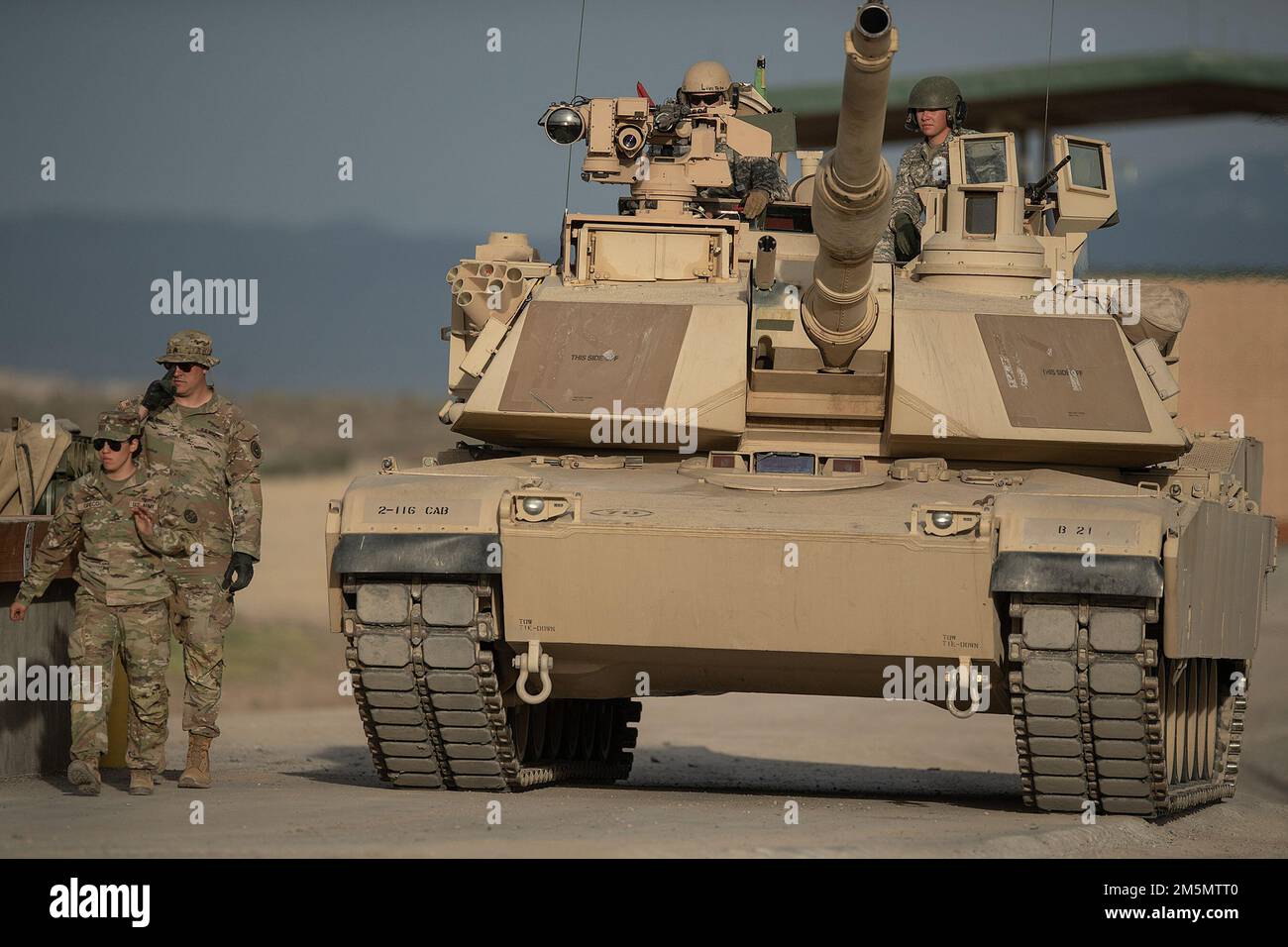 An Abrams Tank from B Company, 2-116th Combined Arms Battalion waits at ...