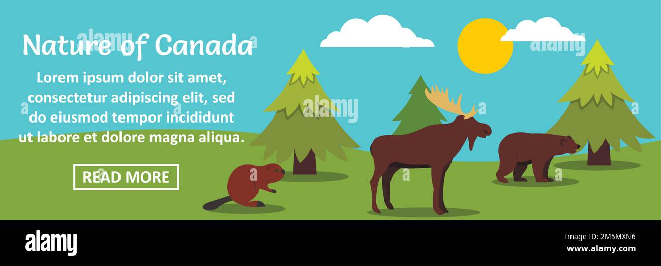 Nature of Canada banner horizontal concept. Flat illustration of nature of Canada banner horizontal vector concept for web design Stock Vector