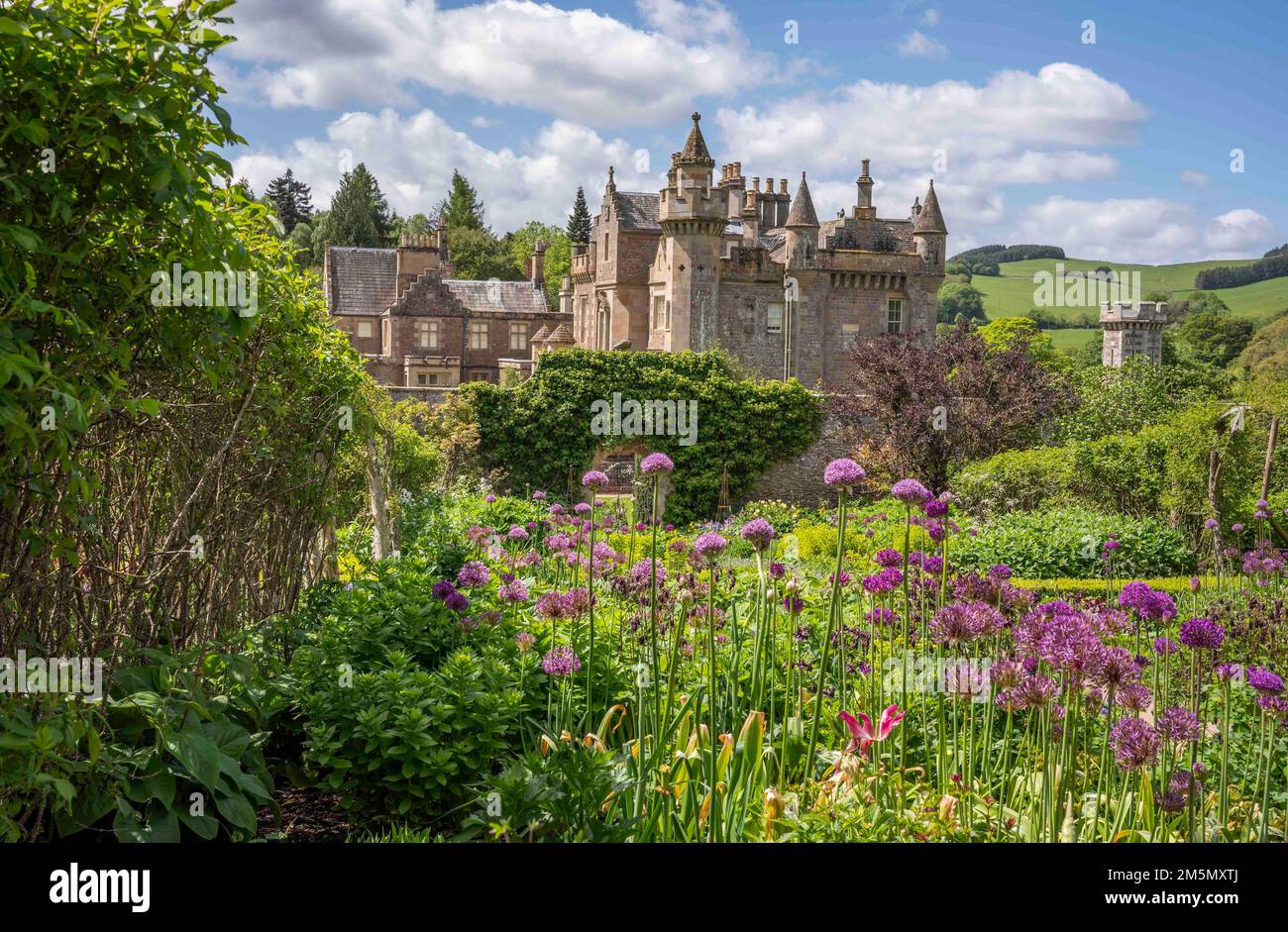 19th May 2022. Abbotsford, the Home of Sir Walter Scott, near Melrose in the Scottish Borders.  UK Scotland weather.  The gardens at Abbotsford in the Stock Photo