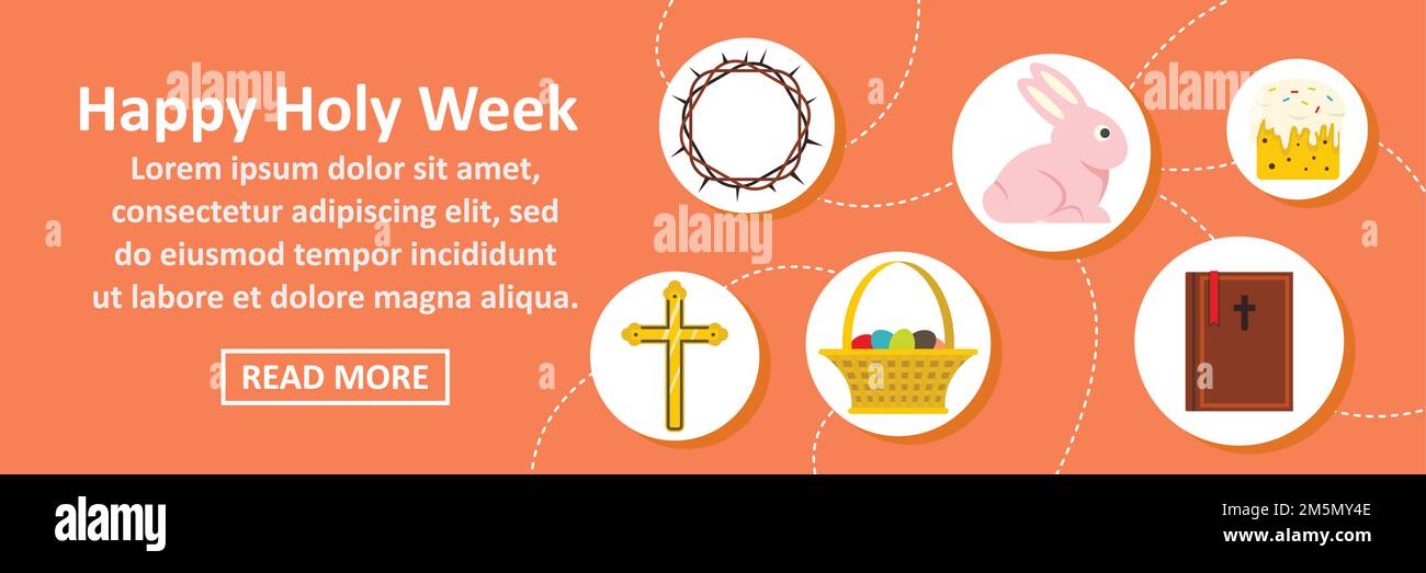 Happy holy week banner horizontal concept. Flat illustration of happy