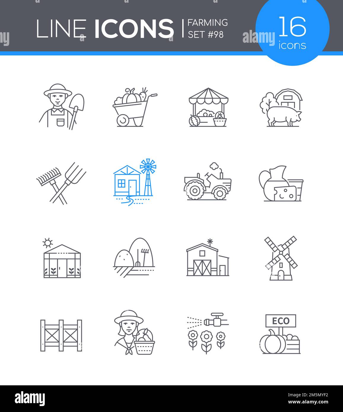 Ecological farming - line design style icons set on white background ...