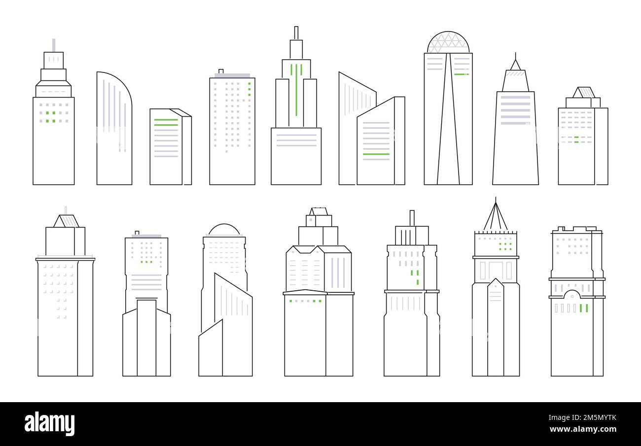 Modern architecture of houses - thin line design style vector ...