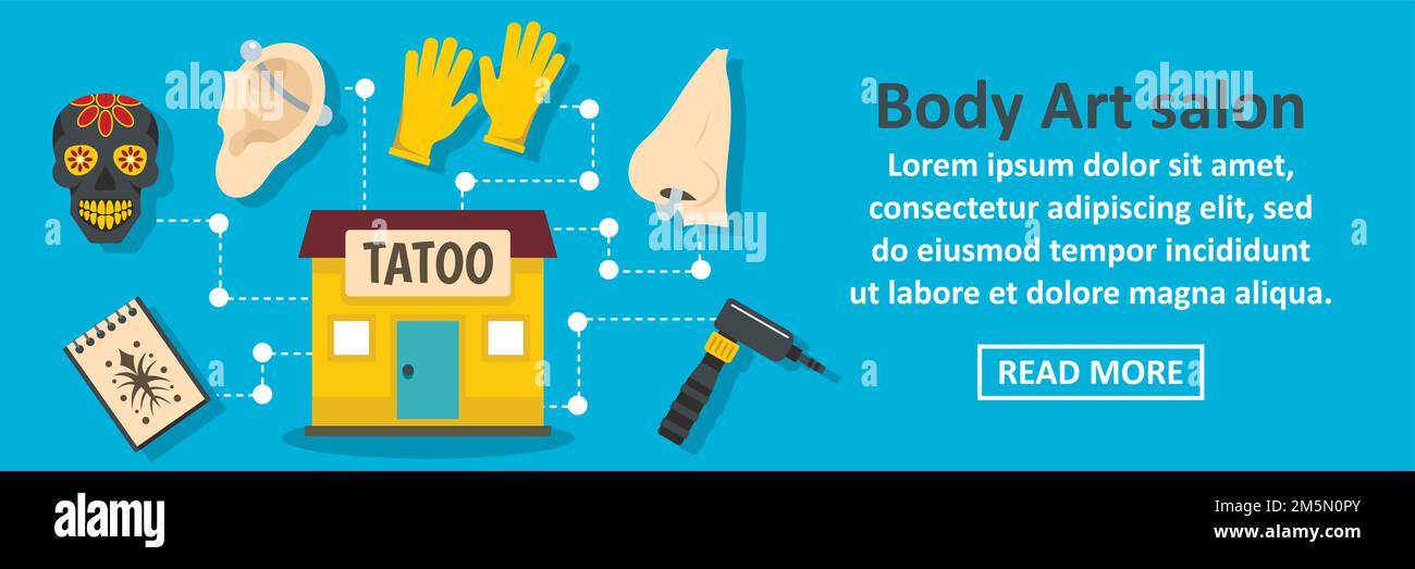 Body art salon banner horizontal concept. Flat illustration of body art