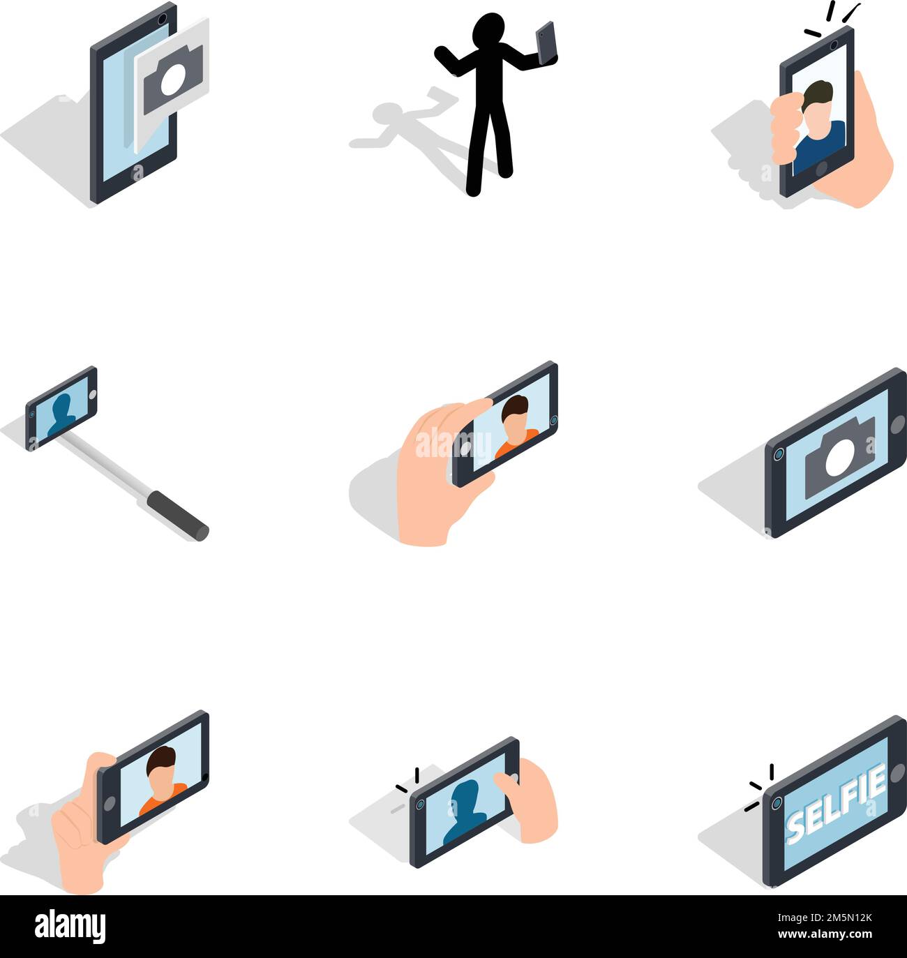 Making selfie, photo icons set. Isometric 3d illustration of 9 making selfie, photo vector icons for web Stock Vector