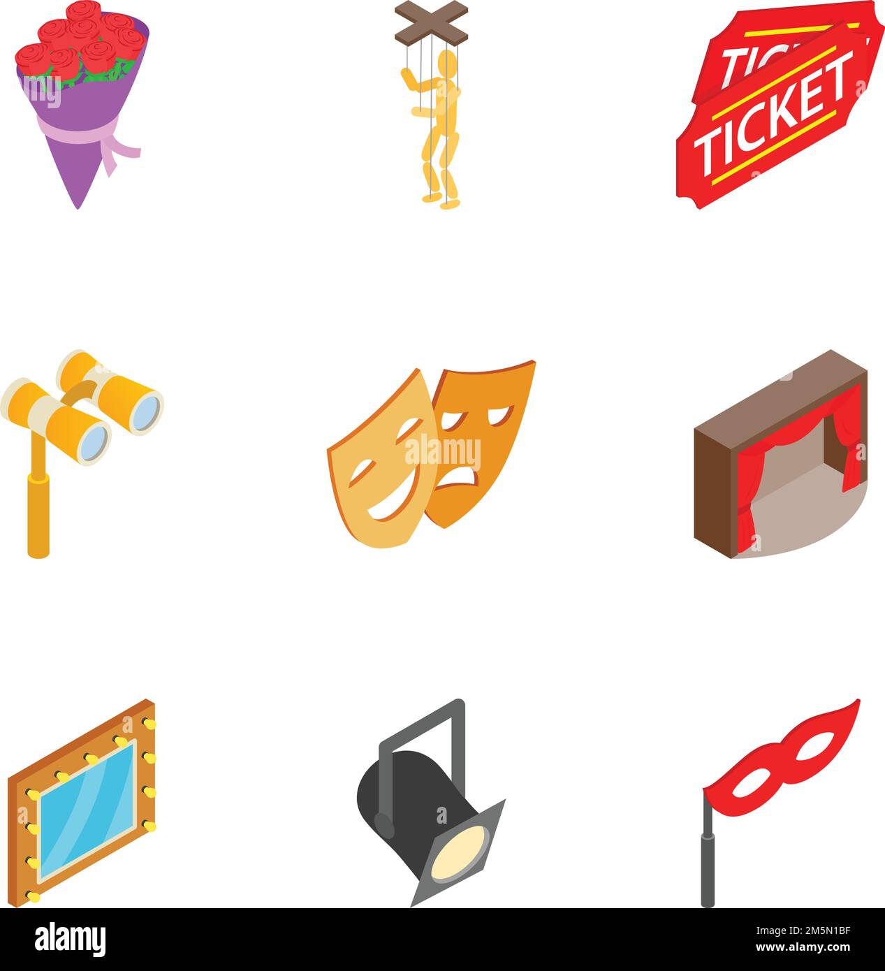 Theatre acting performance icons set. Isometric 3d illustration of 9 theatre acting performance vector icons for web Stock Vector