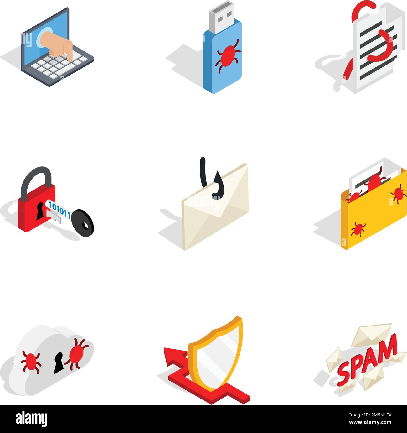 Computer security icons set. Isometric 3d illustration of 9 computer security vector icons for web Stock Vector
