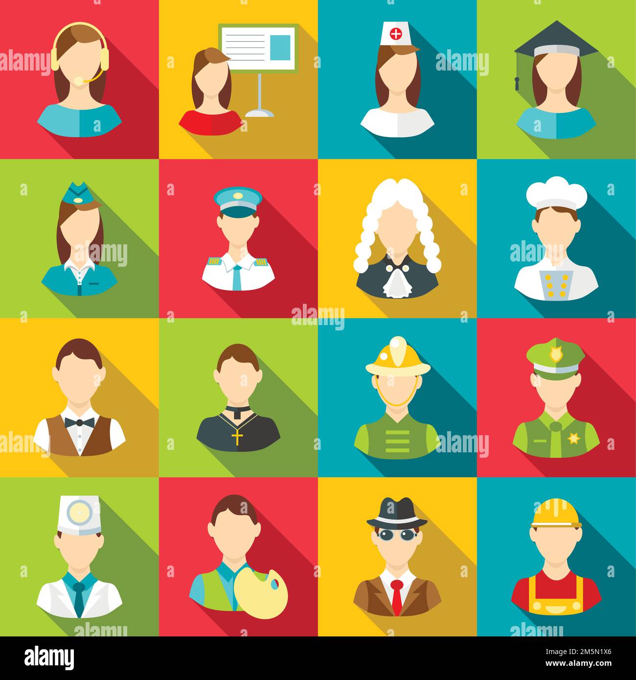 Different professions icons set. Flat illustration of 16 different ...