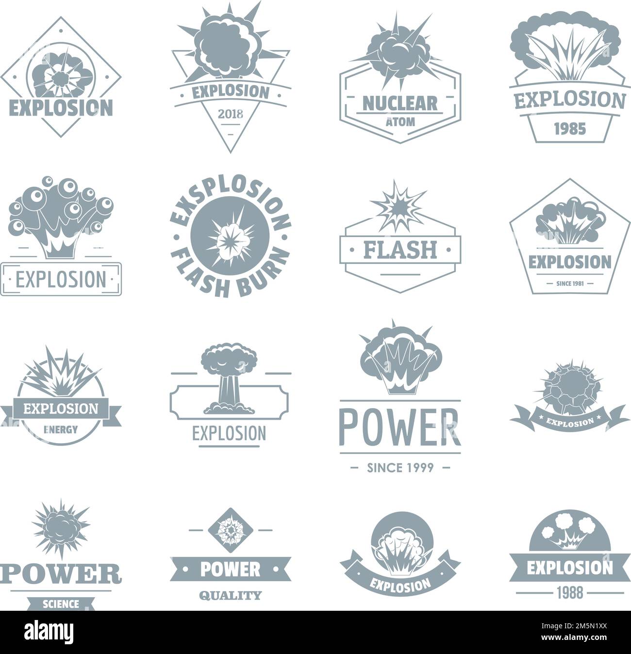 Explosion power logo icons set. Simple illustration of 16 explosion power logo vector icons for web Stock Vector