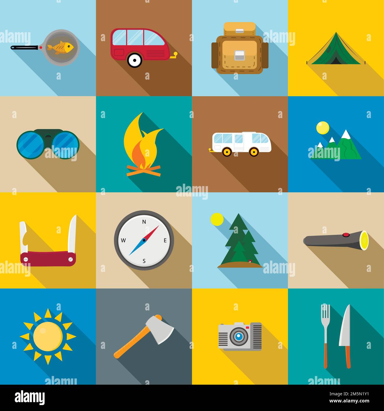 Hiking and camping icons set in flat style Stock Vector Image & Art - Alamy