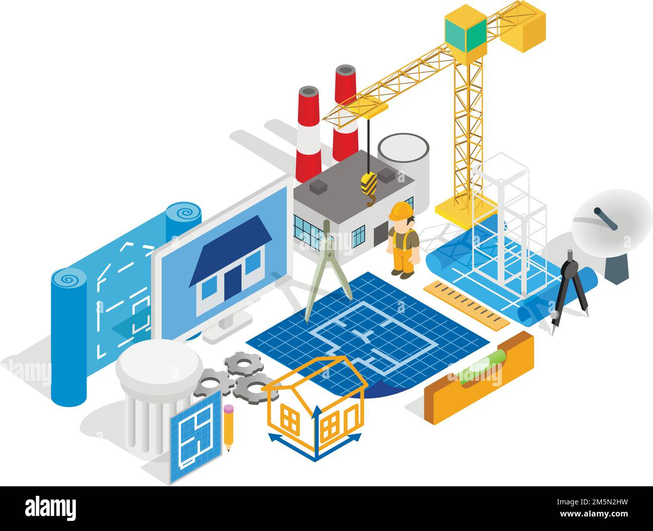Engineering art concept banner. Isometric banner of engineering art