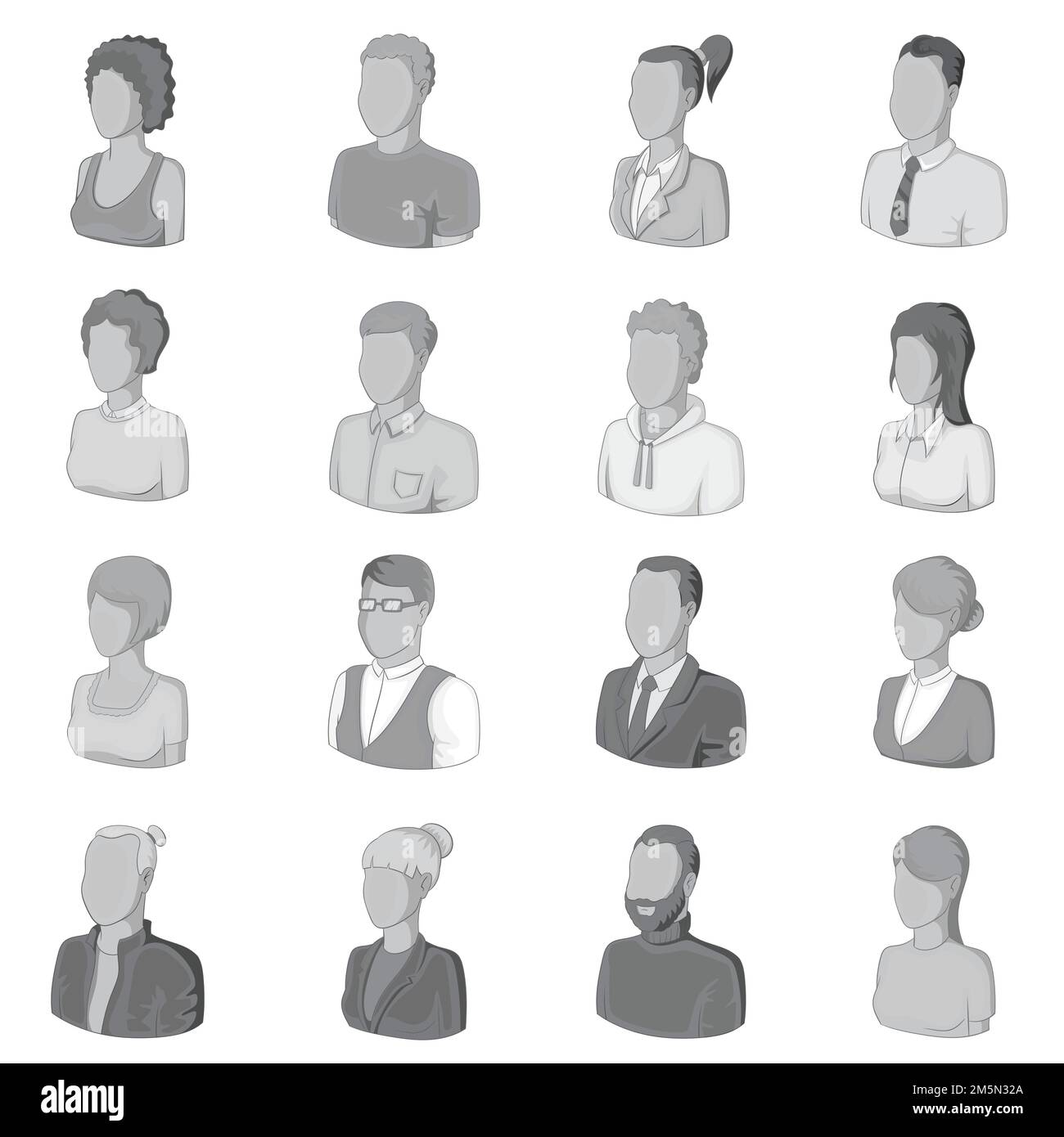 Different people icons set in monochrome style isolated on white background Stock Vector
