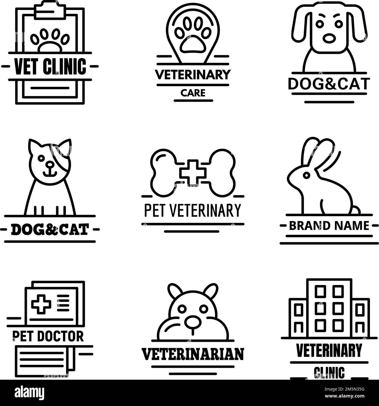 Veterinarian logo set. Outline set of veterinarian vector logo for web