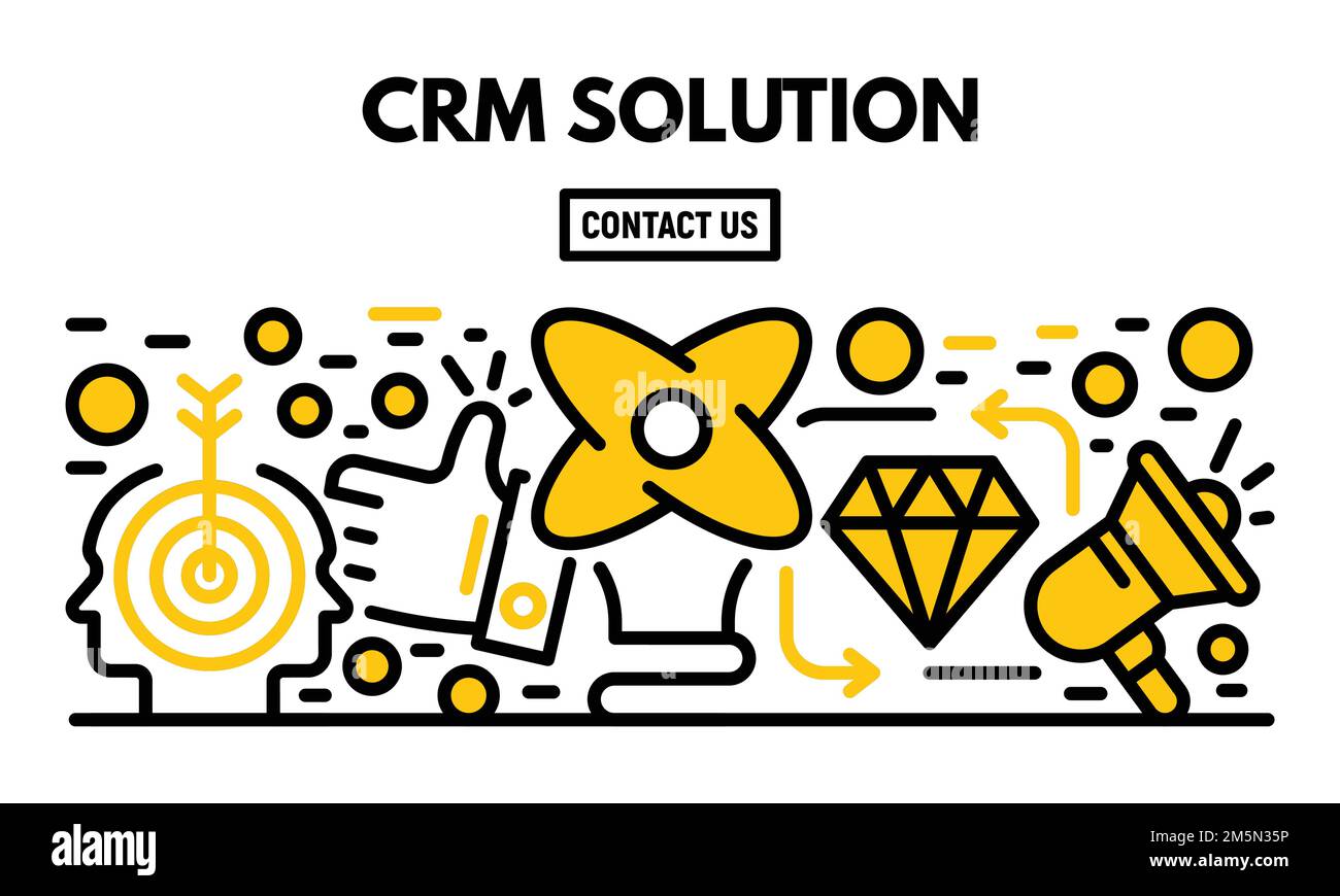CRM banner. Outline illustration of CRM vector banner for web design ...