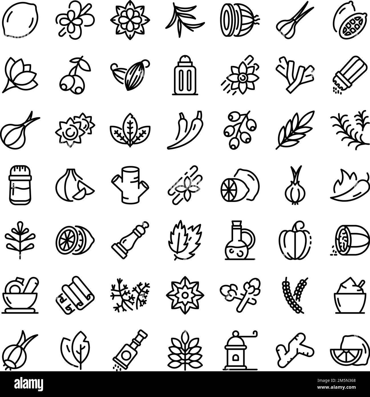 Condiment icons set. Outline set of condiment vector icons for web design isolated on white background Stock Vector