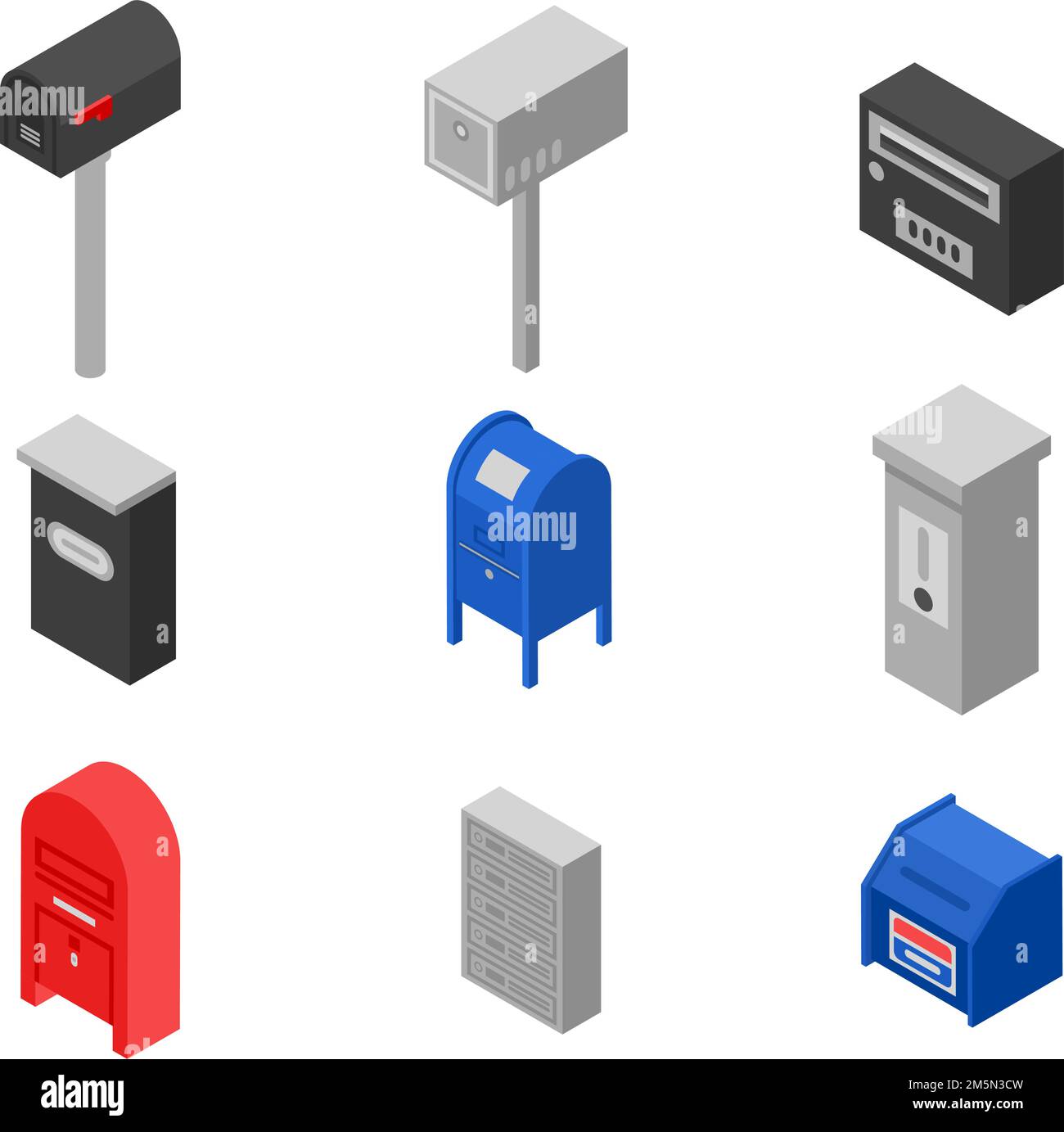 Mailbox icons set. Isometric set of mailbox vector icons for web design ...