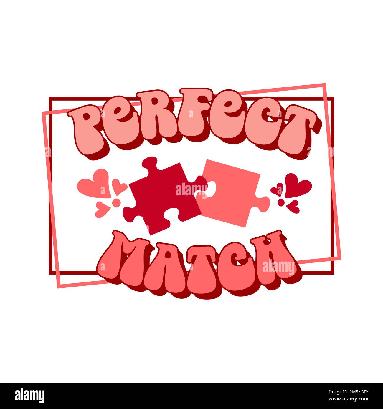 Retro groovy Valentines day quote. Perfect match. Vector illustration
