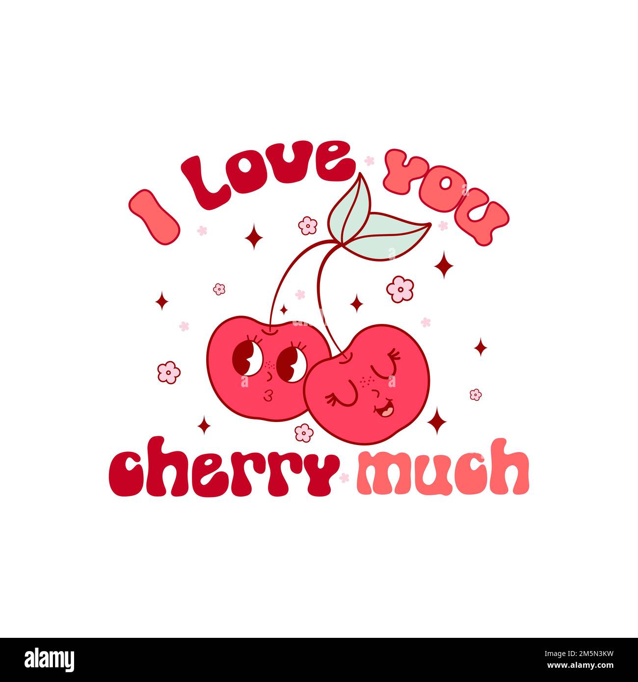 Retro groovy Valentines day quote. Love you cherry much. Vector